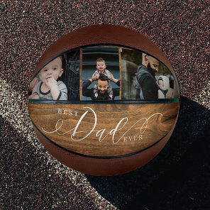 Best Dad Ever Woodgrain Fathers Day Photo Collage Basketball