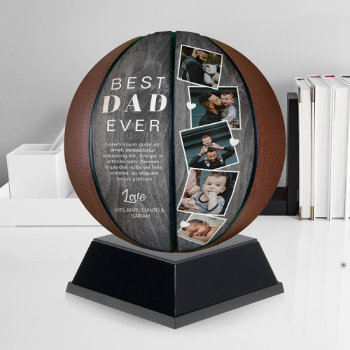 Best Dad Ever Woodgrain Fathers Day Photo Collage  Basketball by moodthology at Zazzle