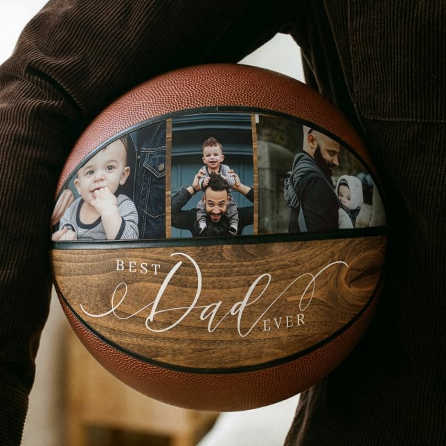 Best Dad Ever Woodgrain Fathers Day Photo Collage Basketball (Best Dad Ever Woodgrain Fathers Day Photo Collage Basketball)