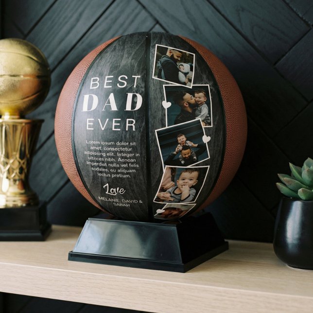 Best Dad Ever Woodgrain Fathers Day Photo Collage  Basketball (Best Dad Ever Woodgrain Fathers Day Photo Collage Basketball)