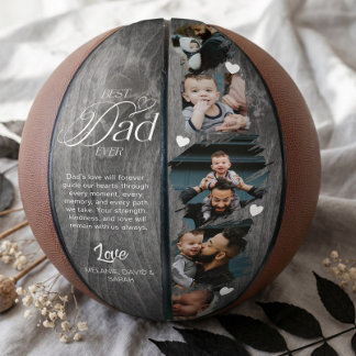 Best Dad Ever Woodgrain Fathers Day Photo Collage Basketball