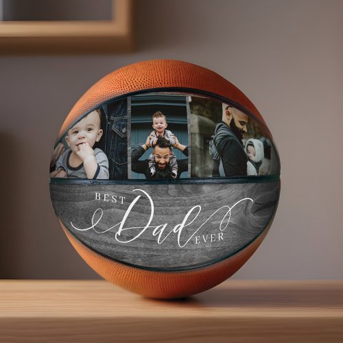 Best Dad Ever Woodgrain Fathers Day Photo Collage Basketball