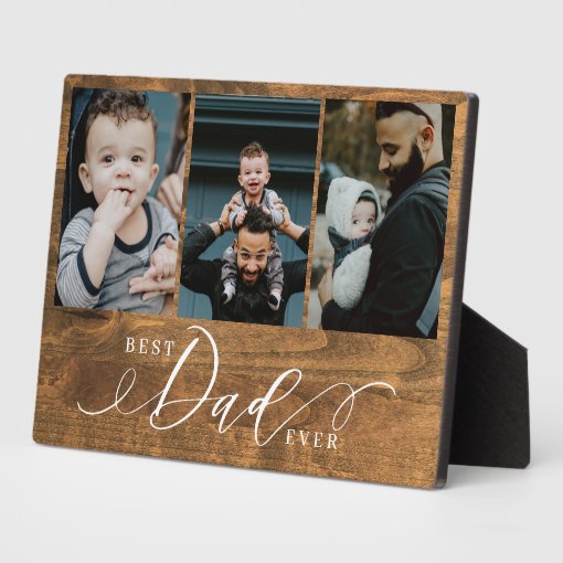 Best Dad Ever Woodgrain Fathers Day Photo Collage Plaque Zazzle