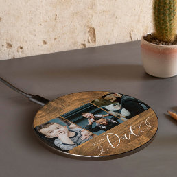 Best Dad Ever Woodgrain Fathers Day Photo Collage  Wireless Charger