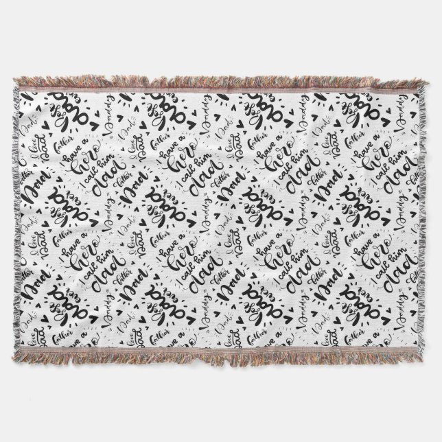 Best Dad Ever Word Art Black White Father's Day  Throw Blanket (Front)