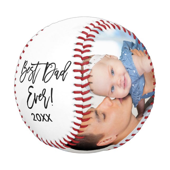 Best Dad Ever Year 2 Photo Brush Script Baseball (Angled)