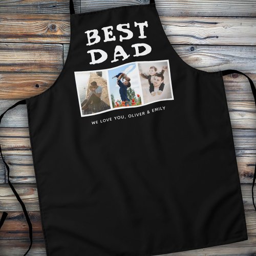 Best Dad Family 3 Photo Collage Keepsake Black Apron