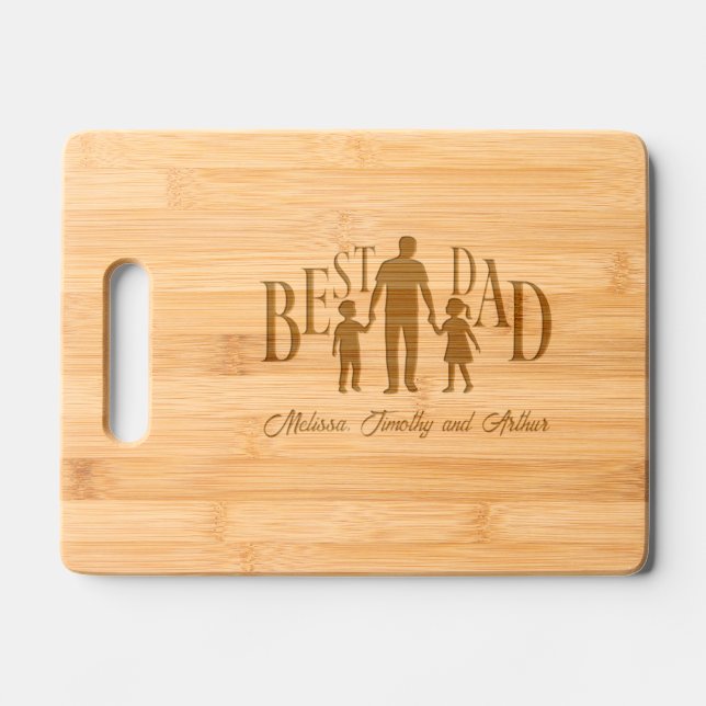 Best Dad - Family silhouettes - Father’s Gift Engraved Cutting Board (Front)