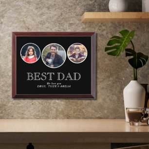 Best Dad Father 3 Photo Collage Black Award Plaque