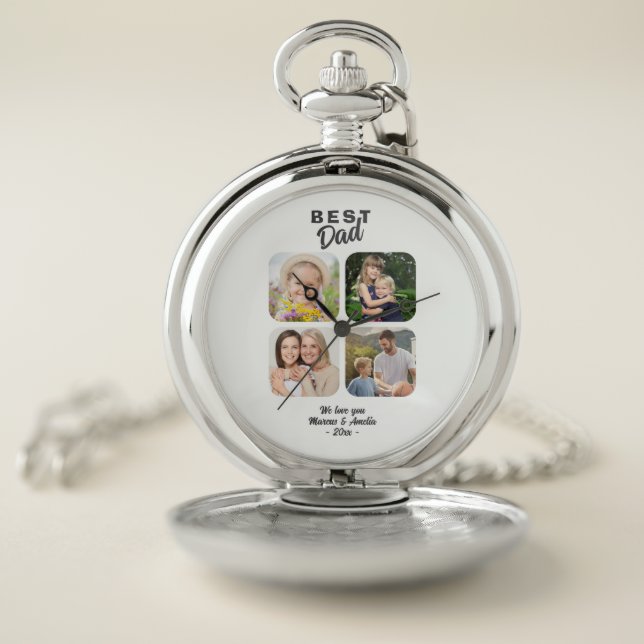 Best Dad Father 4 Family Photo Keepsake Pocket Watch (Inside)