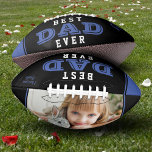 Best Dad Father Blue Typography Photo  Football<br><div class="desc">Best Dad Father Blue Typography Photo Football. Add your photo and names. The text is modern white and blue typography on a black with blue stripes. Sweet keepsake for a dad.</div>