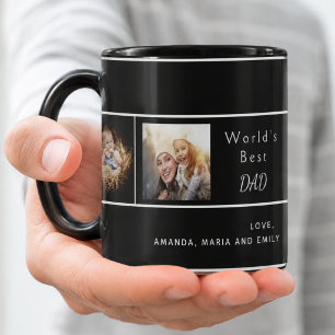 Best dad father family photo collage black mug