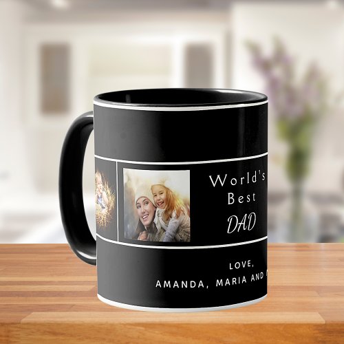 Best dad father family photo collage black mug