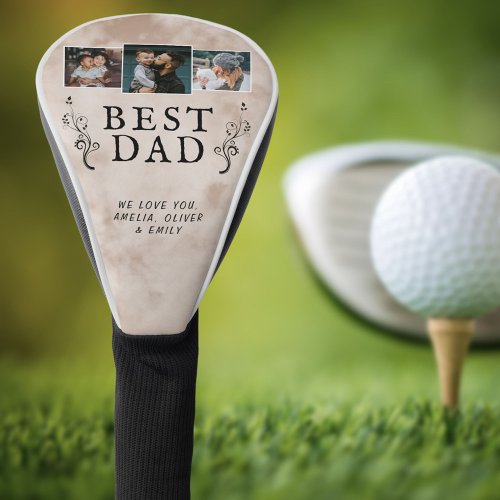 Best Dad Father Foliage Custom 3 Photo Collage  Golf Head Cover