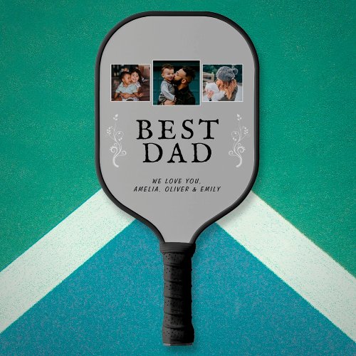 Best Dad Father Foliage Custom 3 Photo Collage  Pickleball Paddle