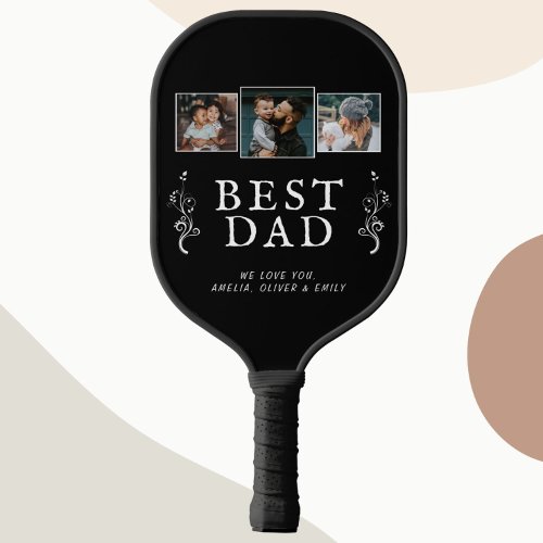 Best Dad Father Foliage Custom 3 Photo Collage  Pickleball Paddle