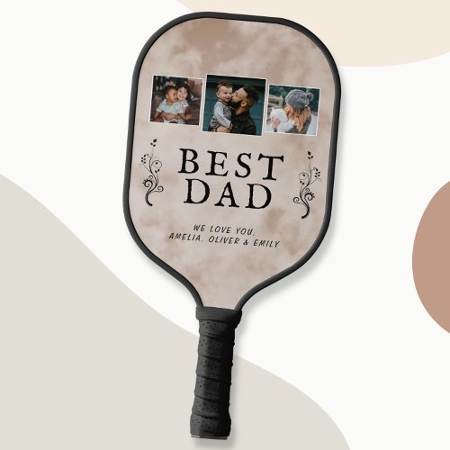 Best Dad Father Foliage Custom 3 Photo Collage Pickleball Paddle