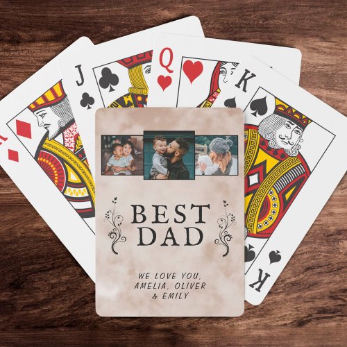 Best Dad Father Foliage Custom 3 Photo Collage Playing Cards