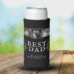 Best Dad Father Foliage Custom 3 Photo Collage Seltzer Can Cooler