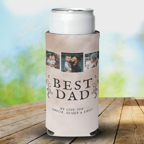 Best Dad Father Foliage Custom 3 Photo Collage  Seltzer Can Cooler