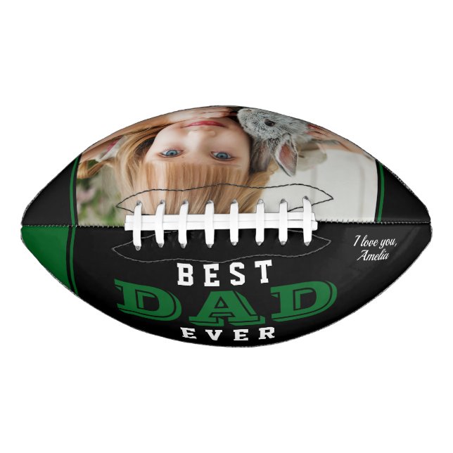 Best Dad Father Green Black Photo Keepsake Football (Front)