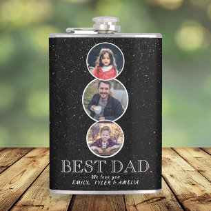 Best Dad Father`s Day 3 Oval Photo Collage Flask