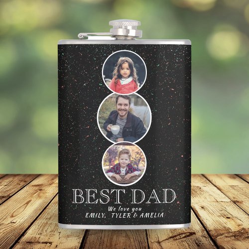 Best Dad Fathers Day 3 Oval Photo Collage Flask