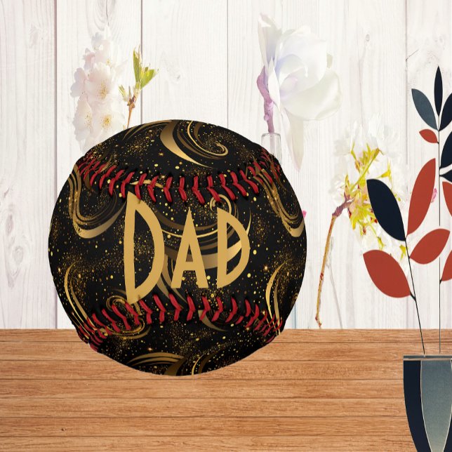 Best Dad Fathers Day Gold Leafy Swirls Calligraphy Baseball (Best Dad Fathers Day Gold Leafy Swirls Calligraphy Baseball)
