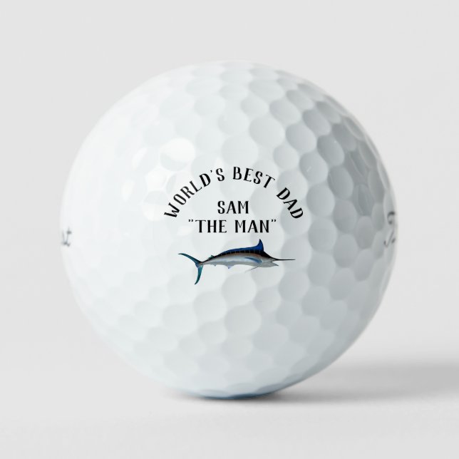 Best Dad "Father's Day" Great Blue Marlon Custom Golf Balls (Front)