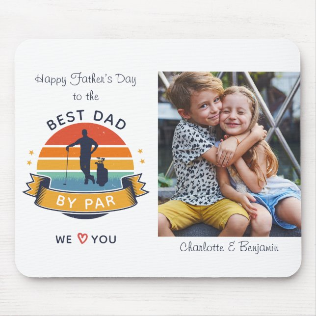 Best Dad Fathers Day Kids Photo Retro Golf Lover Mouse Pad (Front)