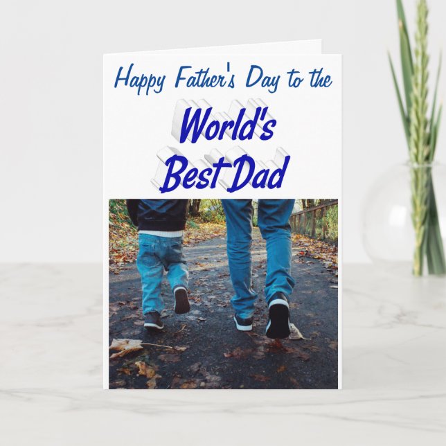 Best Dad Fathers Day Photo blue text Card (Front)