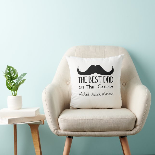 Best Dad fun Moustache Father's Day Custom names Throw Pillow (Chair)