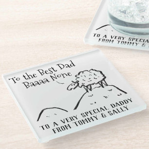 Best Dad Funny Sheep Saying a Pun Glass Coaster
