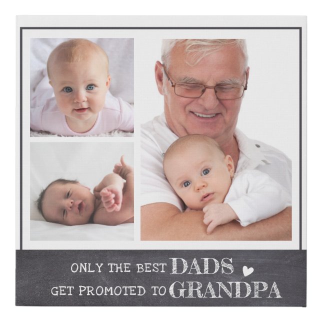 Best Dad Get Promoted To Grandpa 3 Photo Collage Faux Canvas Print (Front)