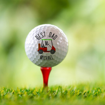 Best Dad Golf Cart Father's Day Custom Monogram Golf Balls by HasCreations at Zazzle