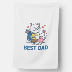 Best Dad Golf Cat Hug Cute Vector Design_1 House Flag