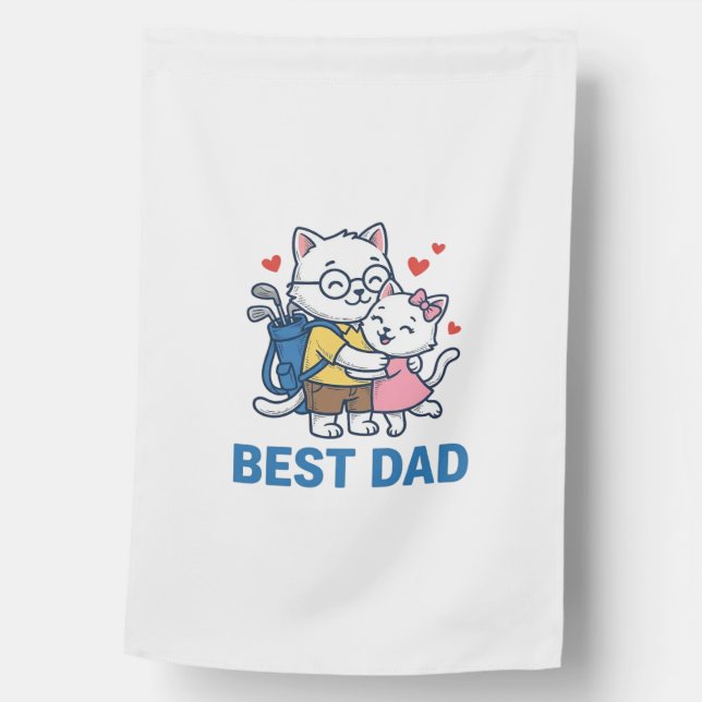 Best Dad Golf Cat Hug Cute Vector Design_1 House Flag (Front)