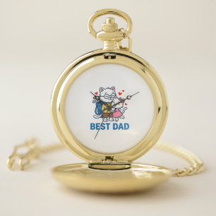 Best Dad Golf Cat Hug Cute Vector Design_1 Pocket Watch