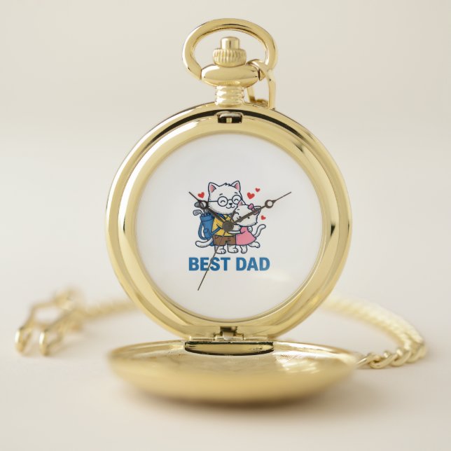 Best Dad Golf Cat Hug Cute Vector Design_1 Pocket Watch (Inside)