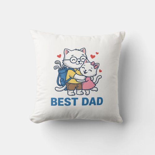 Best Dad Golf Cat Hug Cute Vector Design_1 Throw Pillow