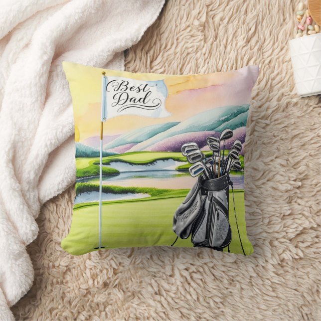 Best Dad Golf Flag  Father's Day Golf Course  Throw Pillow (Blanket)