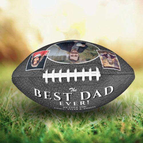 Best Dad Grey Leather Fathers Day 3 Photo Collage Football