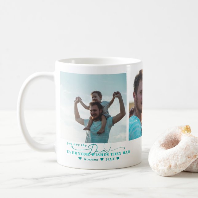 Best Dad | Hand Written Three Photo Collage Coffee Mug (With Donut)