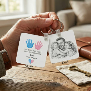 Best Dad Hands Down Watercolor Handprints Custom K Keychain