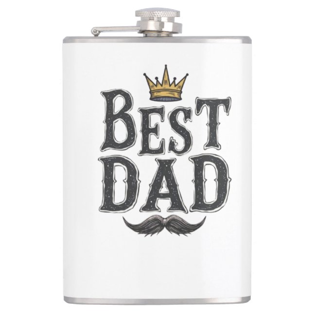  "Best Dad" Hip Flask with Crown & Mustache (Front)