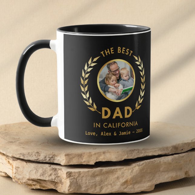 Best Dad in California Custom Photo Black And Gold Mug (Creator Uploaded)