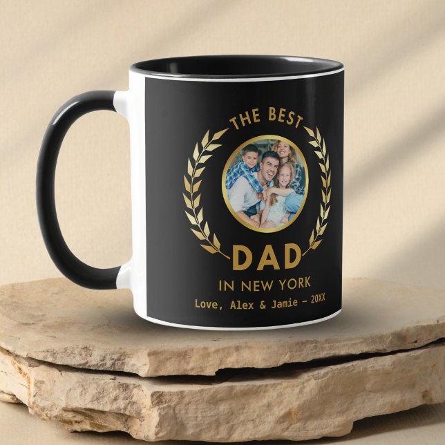 Best Dad in New York Custom Photo Black And Gold Mug (Creator Uploaded)