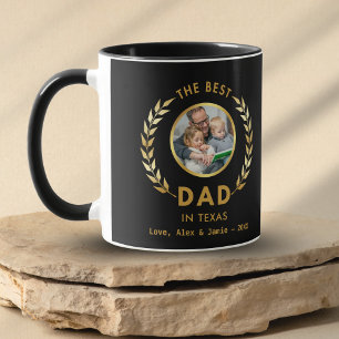 Best Dad in Texas Custom Photo Black And Gold Mug
