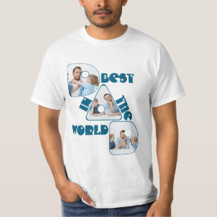 BEST DAD IN THE WORLD,3 photos collage, dark cyan T-Shirt