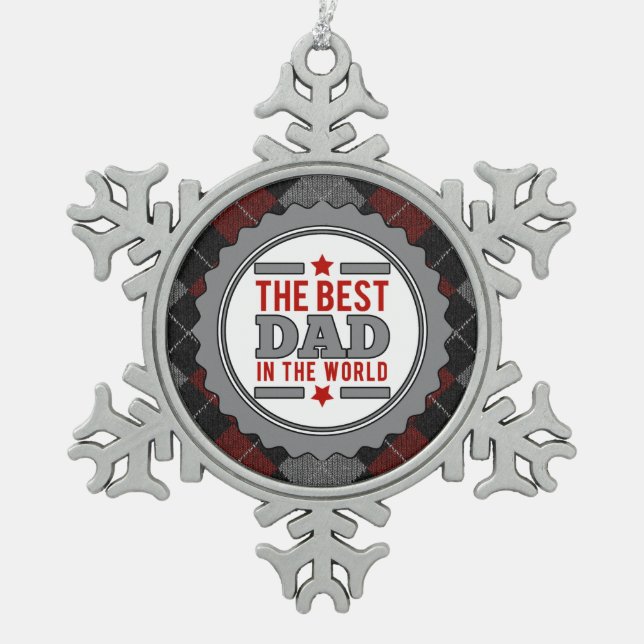 Best Dad in the World Argyle Patterned Snowflake Pewter Christmas Ornament (Front)